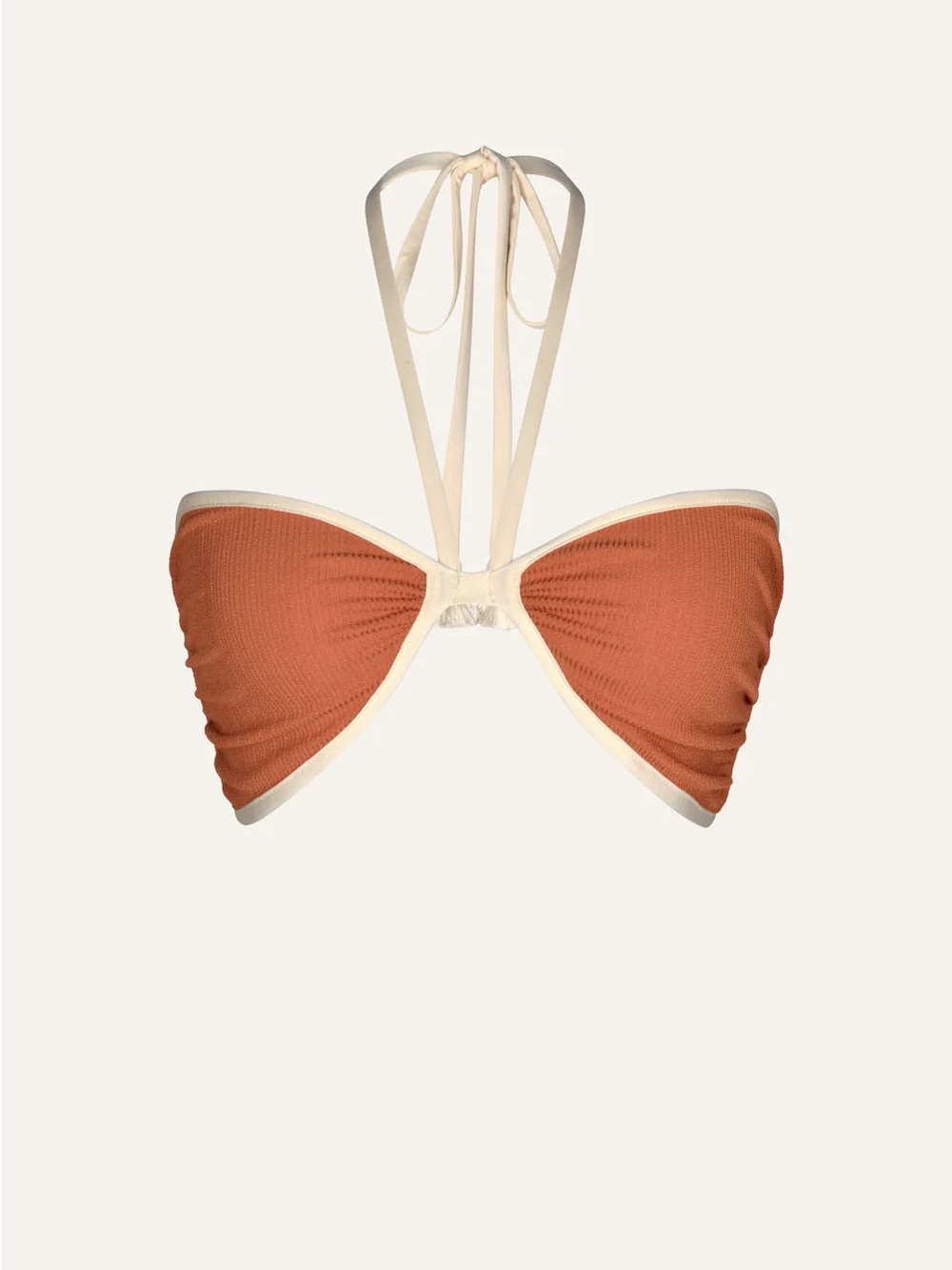 Johanna Ortiz Rust Orange and Cream Bandeau Bikini Top And Bottoms Set